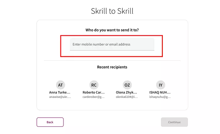 enter skrill email