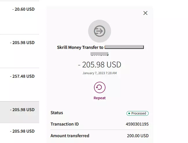 Skrill To Withdrawal Transactions done