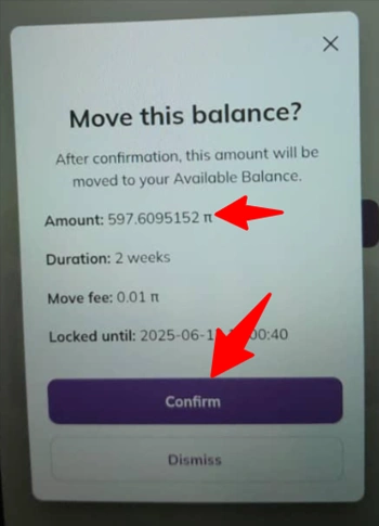 Confirm pi to available balance